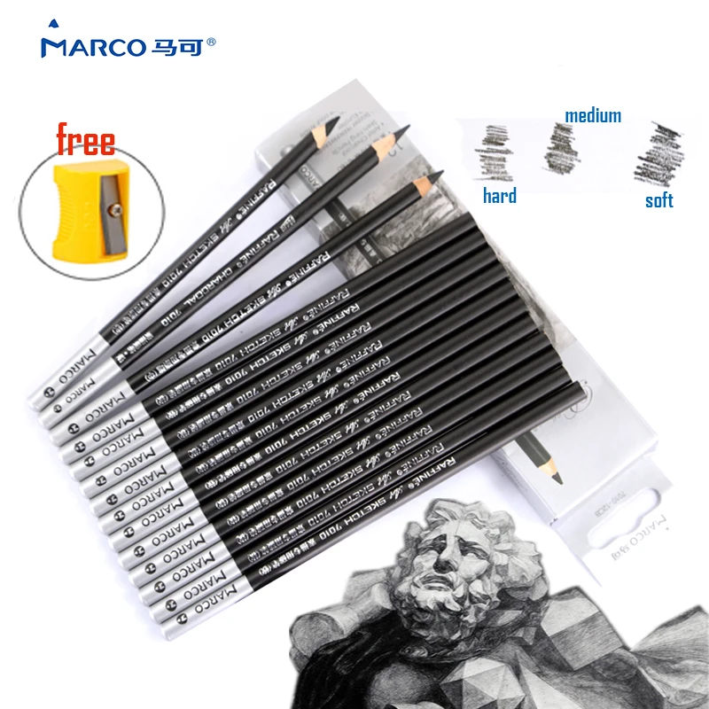 12 pcs/lot MARCO 7010 Charcoal Sketch Carbon Pen Charcoal Painting