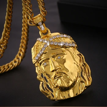 

SONYA Gold Big Jesus Penddant Necklace For Men/Women and 29.53in Chain Length Hip Hop Jewelry