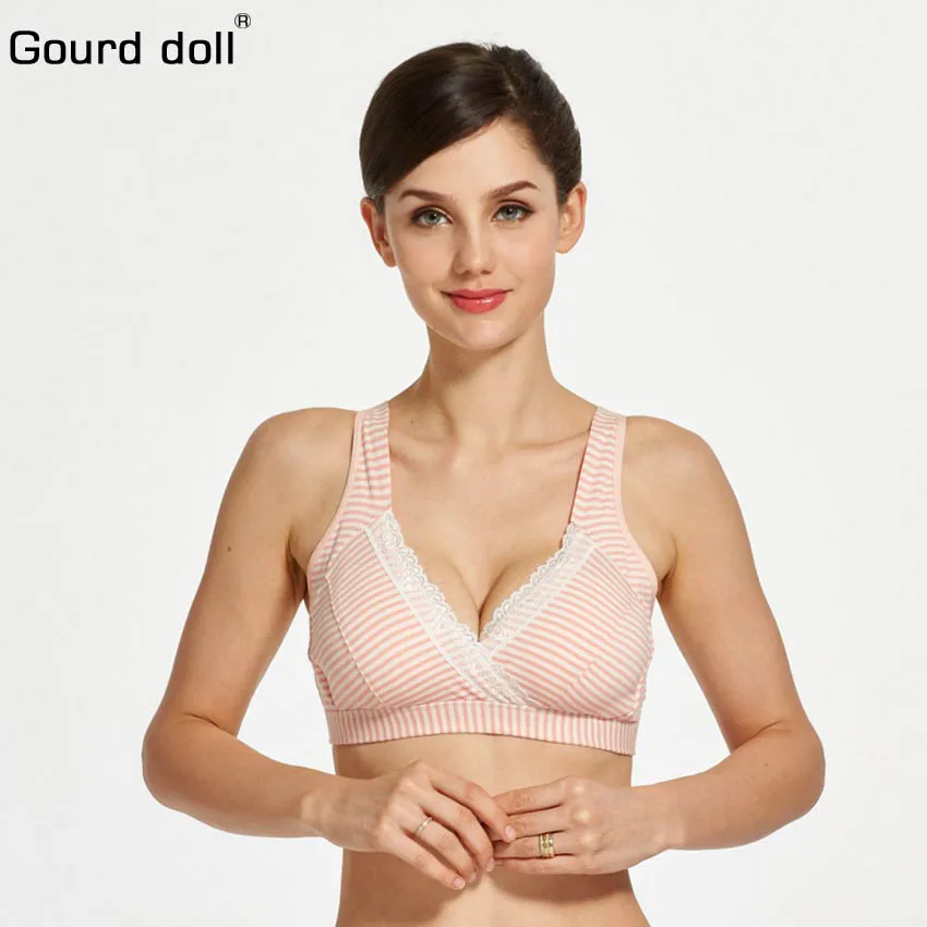 Gourd Doll бюстгальтер для беременных и кормящих мам хлопок Бюстгальтер для беременных для грудного вскармливания женский soutien gorge allaitement одежда - Цвет: Pink stripes JX