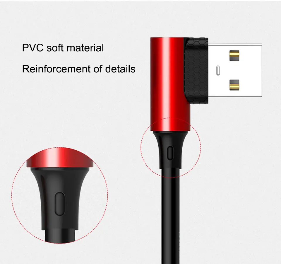 Dual 90-degree Angled Head Type-c USB Data 1m Mobile Phone Play Games Elbow Charging Line Fast Charging 5V 2.5A Copper Header (5)