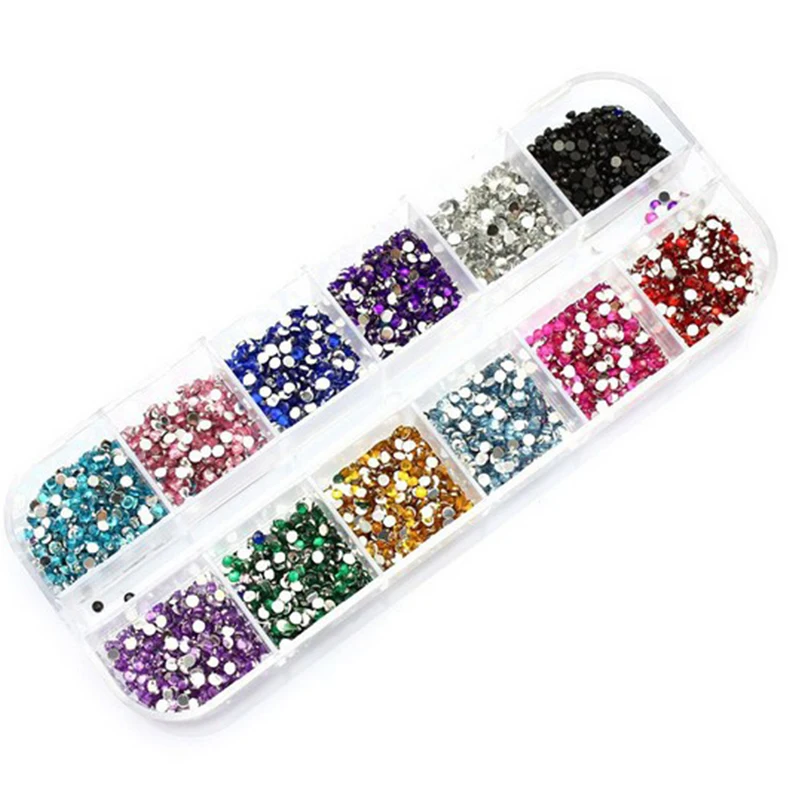 

2000pc Round Acrylic Rhinestones Nail Art Decorations Mixed 12 colors Flat Back 3D Strass Gem Glitter Manicure Accessories