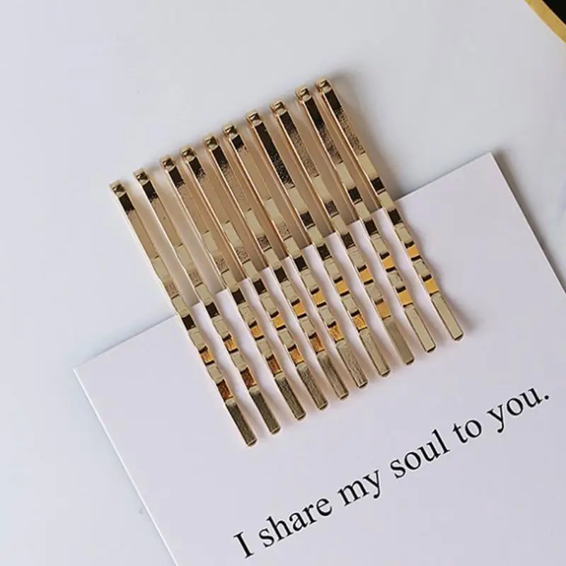 

Korean Minimalist One Word Wavy Hairpin Women Girl Polished Metallic Gold Hair Clip Geometric Hair Styling Accessories 10Pcs/Set