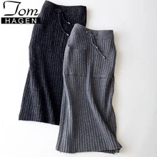 Трикотажная юбка Модная тонкая сексуальная юбка высокая талия элегантная юбка карандаш двойные карманы