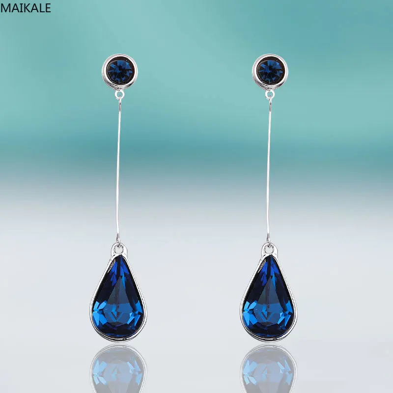 

MAIKALE Shiny Color Water Drop Crystal Earrings Gem Earstuds Black Red Teardrop Earing Silver Plated Cute Women Jewelry Gift