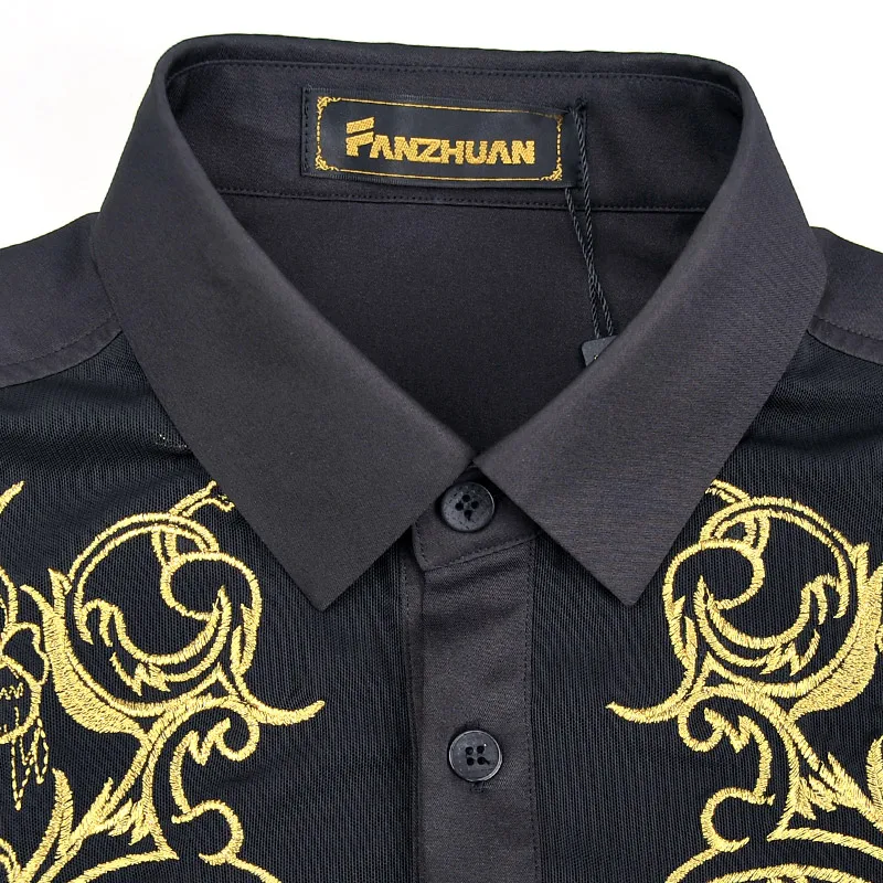 FANZHUAN, мужская рубашка с вышивкой, осень, индивидуальная Черная Мужская рубашка, Новое поступление, с длинным рукавом, повседневная, приталенная, мужские рубашки