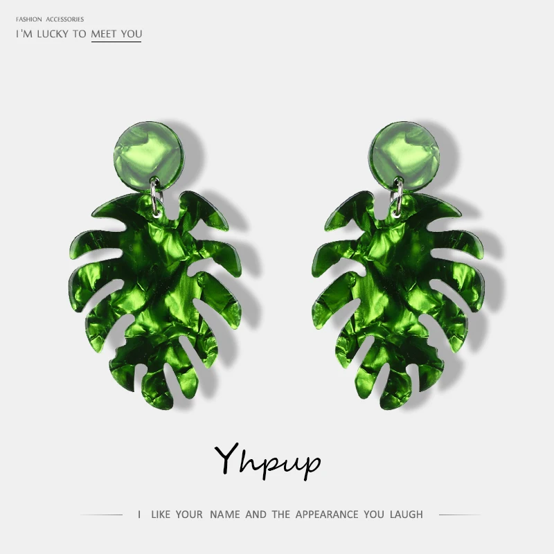 

Yhpup Personalized Hyperbole Acrylic Leaf Leaves Long Drop Dangle Earrings For Women Party Holiday Charm Trendy Plant Earrings