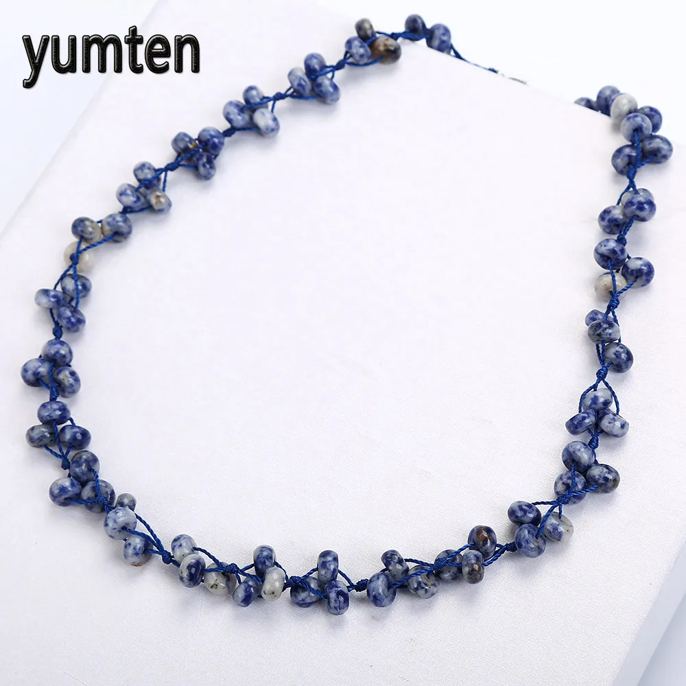 Yumten Blue Veinstone Тканое ожерелье из натурального камня с кристаллами Женская цепочка