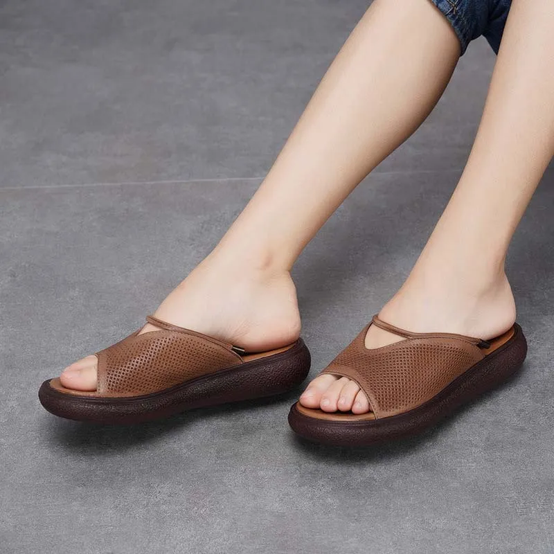 

Genuine Leather Shoes Flower Slippers Handmade Slides Flip Flop On The Platform Clogs For Women Woman Slippers Plus Size