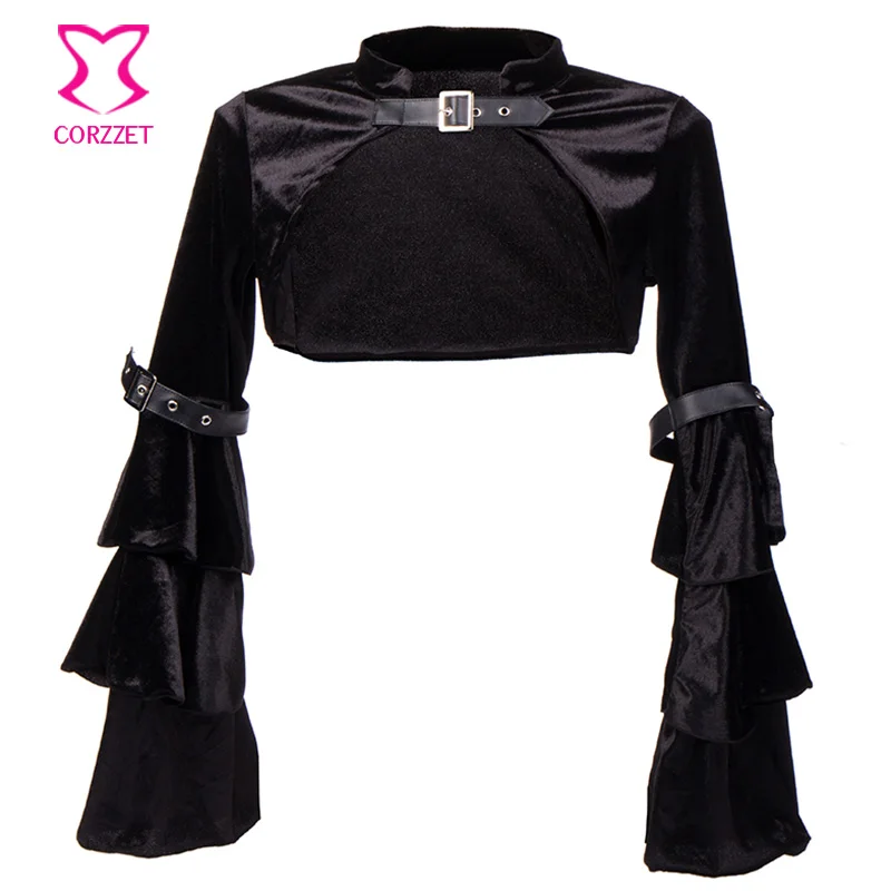 

Black Velvet Butterfly Sleeve Buckle Belt Gothic Bolero jacket Sexy Corsets And Bustiers Steampunk Corset Accessories Plus Size