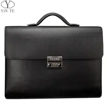 YINTE Men’s Leather Black Briefcas Big And Thicker Business Handbag Laptop Messenger Document Bag Lawyer Case PortfolioT8191-6