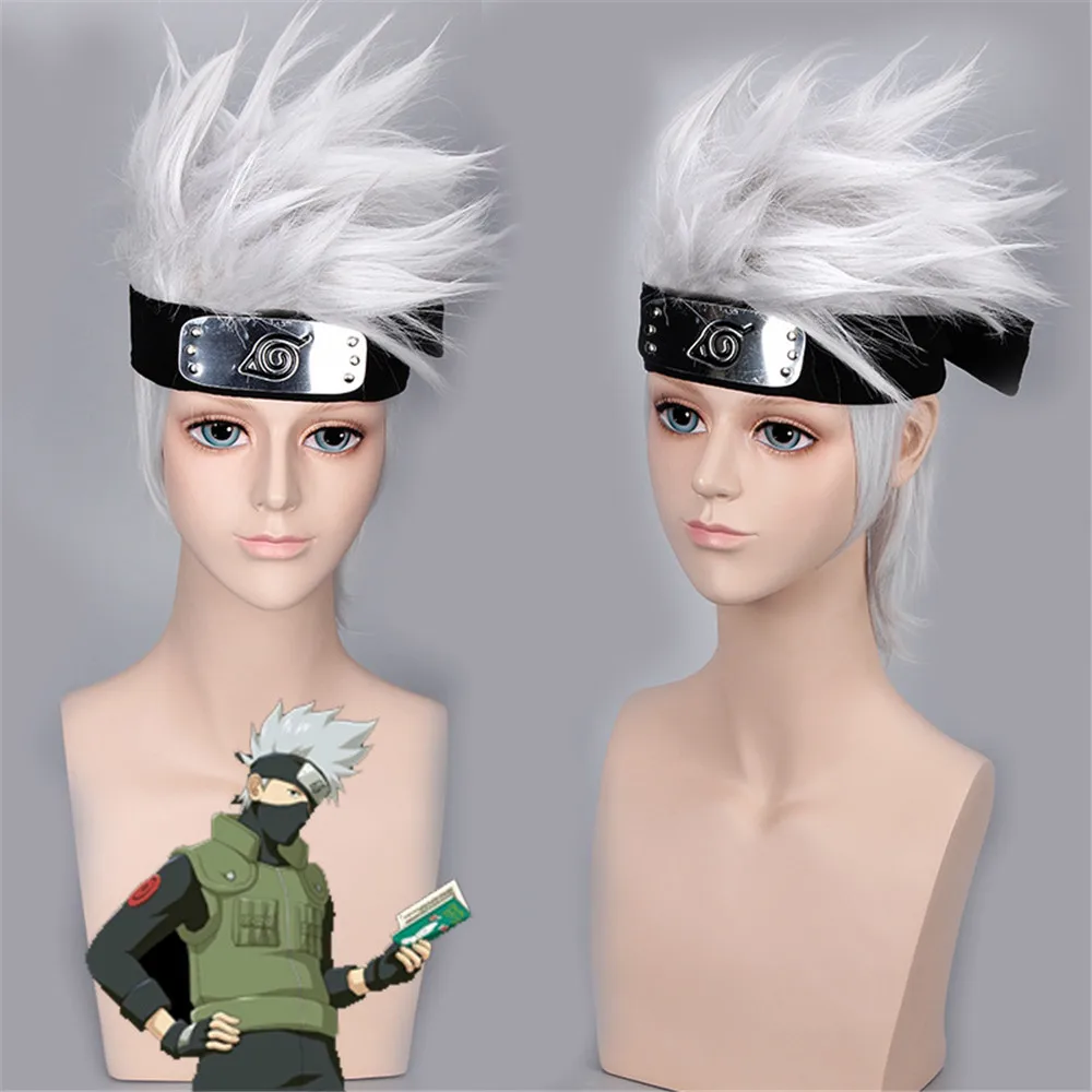 

Anime NARUTO Hatake Kakashi Cosplay Wigs Include Headwear Halloween,Party,Stage,Play Silver White Short Hair High quality mask
