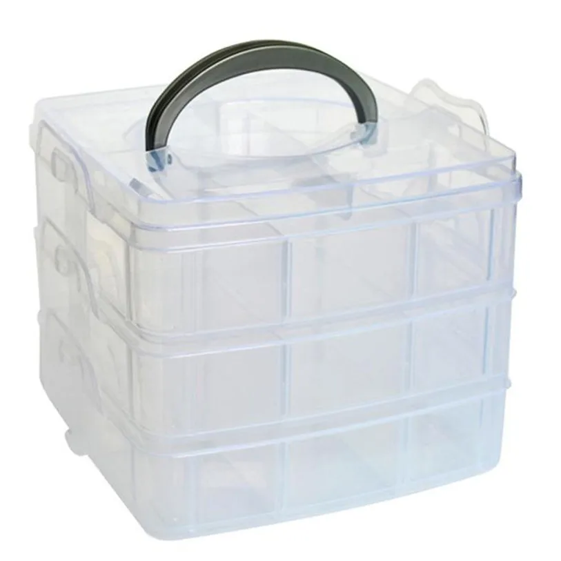 Three Layer Portable Craft Beads Storage Box Case Clear Plastic