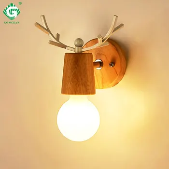 

Indoor Wood Wall Lamp Sconces E27 Bulb Night Retro Vintage Industrial Bedside Lights Interior Wooden Down Bedroom Stair Lighting
