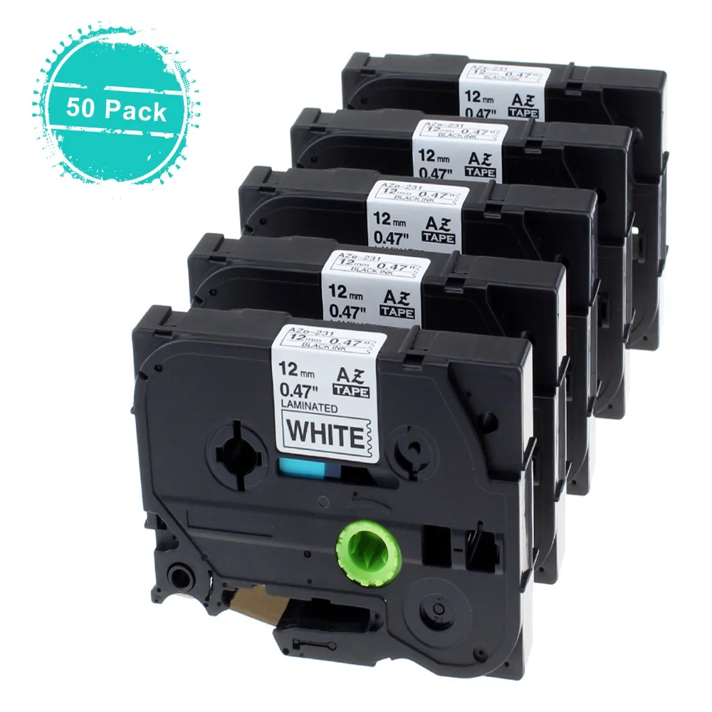 Oozmas 50 pack Label Tape P-Touch Compatible for Brother TZ 231 TZe231 tze tz231 tze-231 Black on White 12mm*8m label maker | Компьютеры и