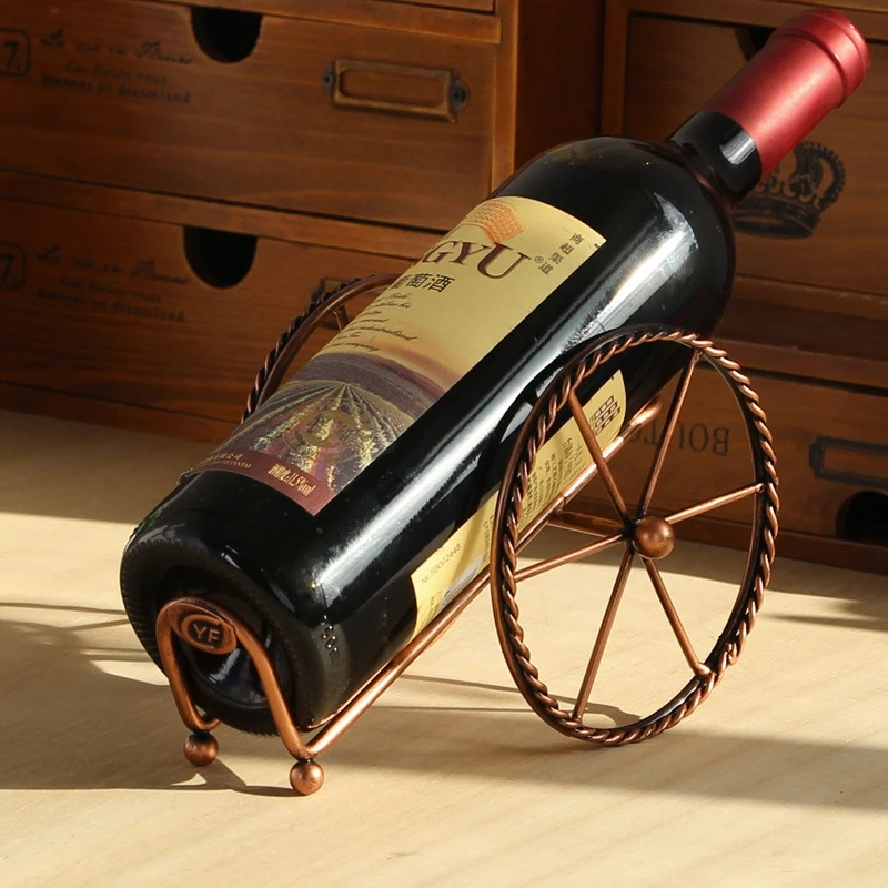 Buy European Style Metal Red Wine Rack Bronze Iron Wheels Design Wine Holder