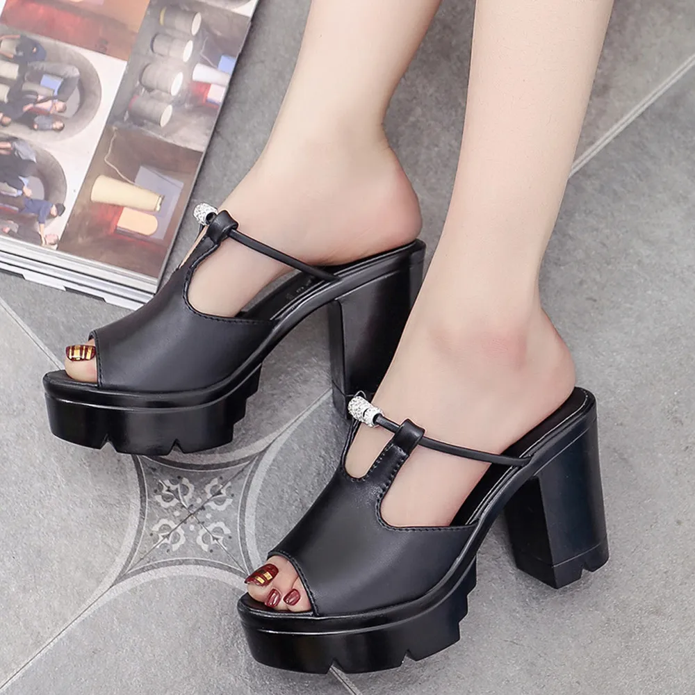 

Women Slipper Sandals Heels Wedges Platform Leather Fish Mouth Crystal Elegant Female Sandals Ladies Mules clogs Summer Shoes