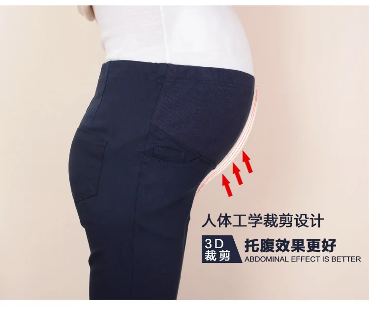 Cotton Pregnant Pants Maternity Pants Work Office Career High Waist Over Belly Slim Fit Elastic Waist Trousers for Women