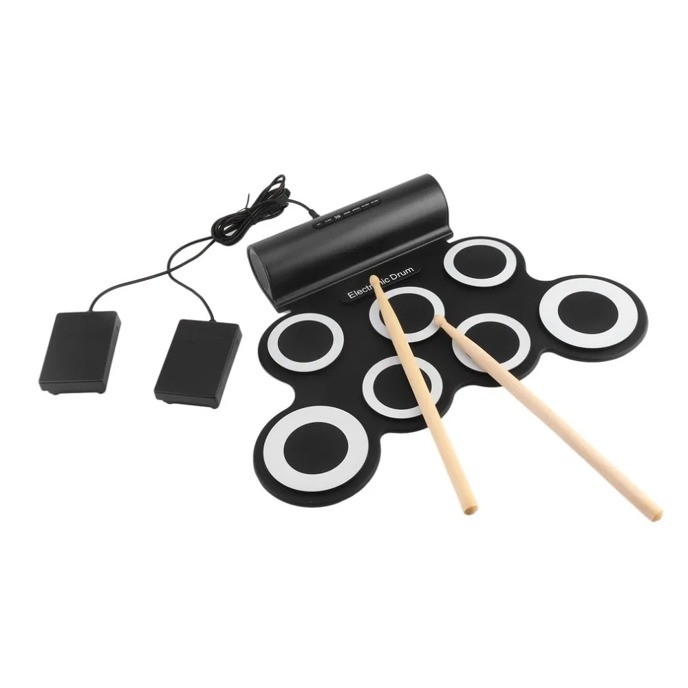 

Portable Foldable Silicone Electronic Drum Pad Kit Digital USB Roll-up with Drumstick Foot Pedal with Audio Cable