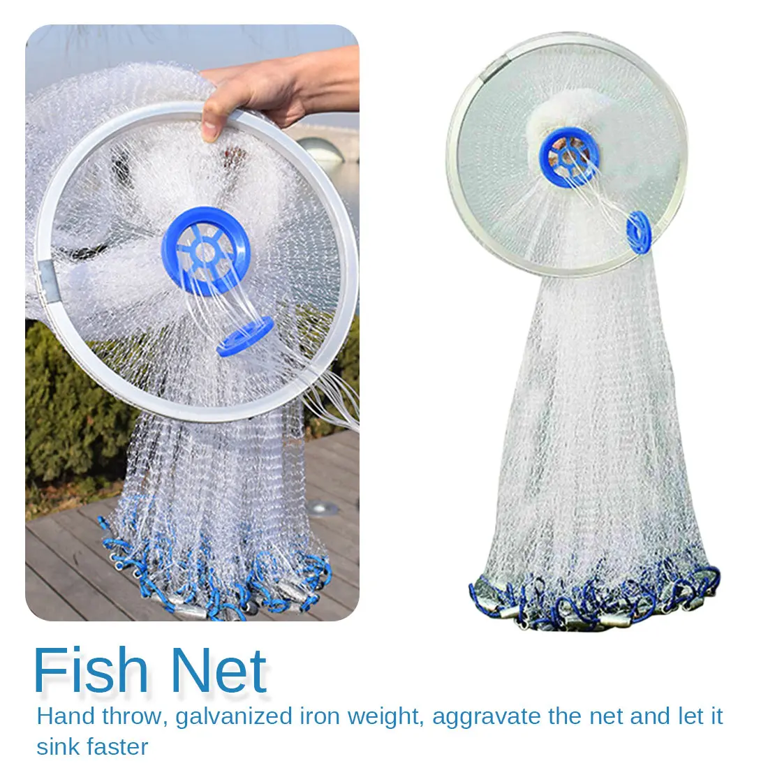 

small net outdoor hand fishing nets 2019 Hot Sale outdoor fishing tools aluminum ring easy to throw small grid fishing net tools