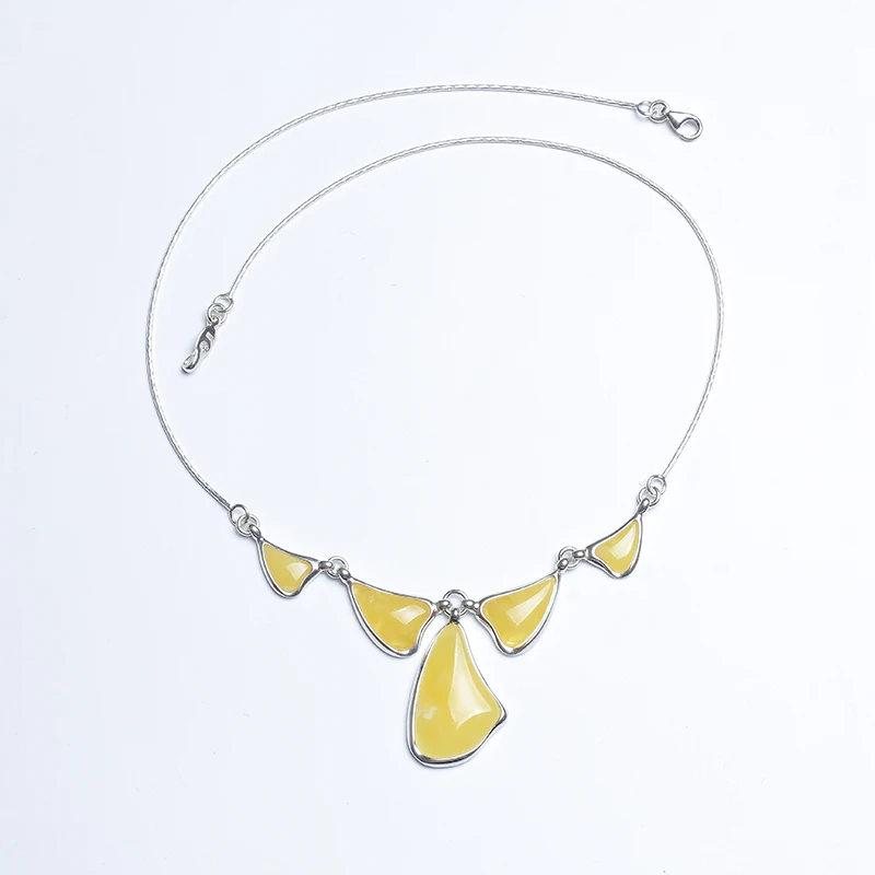 

JIUDUO 925 Sterling Silver Pendant Necklace Fine Jewelry Amber100% Natural Fashion Yellow Long Chain Amber Necklaces