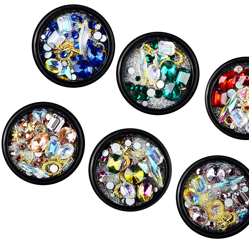 

6 Styles Nail Art Decoration Mixes Metal Drop Of Water Rhinestone Micro-beads Stud Jewelry Accessories Manicure Tool LRK