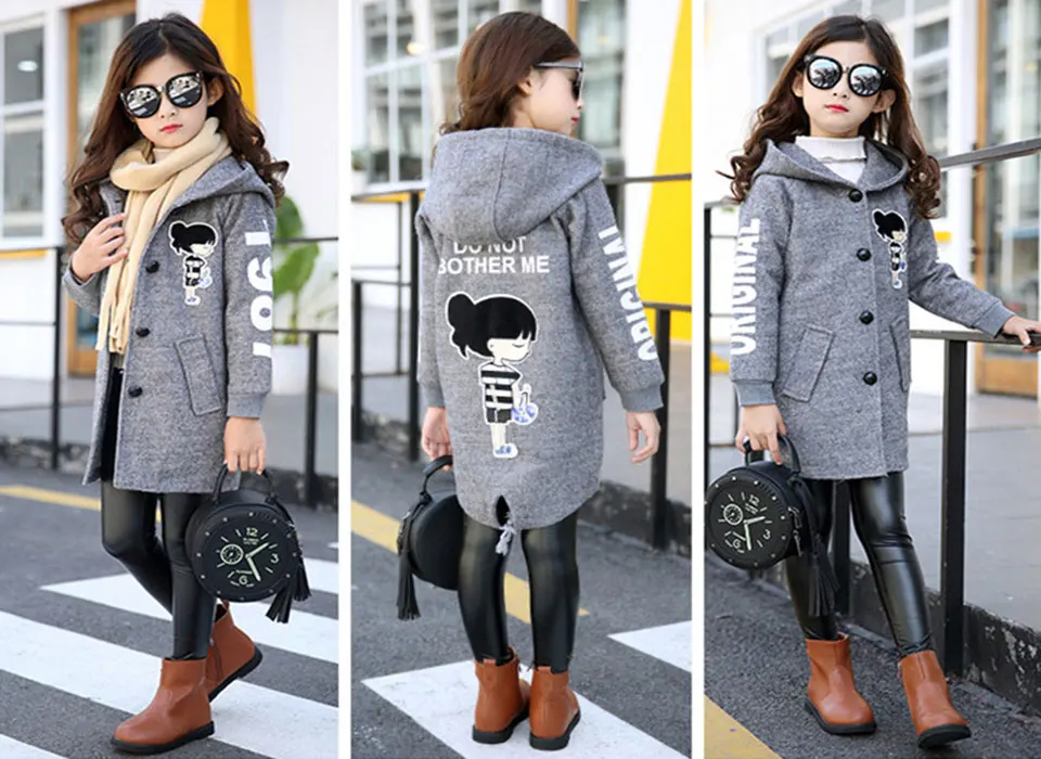 New Autumn Winter Baby Girls Clothes Woolen Coat Warm Jacket Age For 4 5 6 7 8 9 10 11 12 YRS Baby Hooded Jacket Outerwear