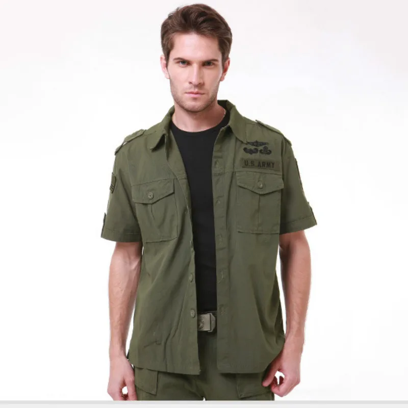 Армейская тактическая уличная дикая камуфляжная воздушная летняя рубашка с короткими рукавами военный Топ Униформа черная куртка второй мировой войны немецкий - Цвет: green1