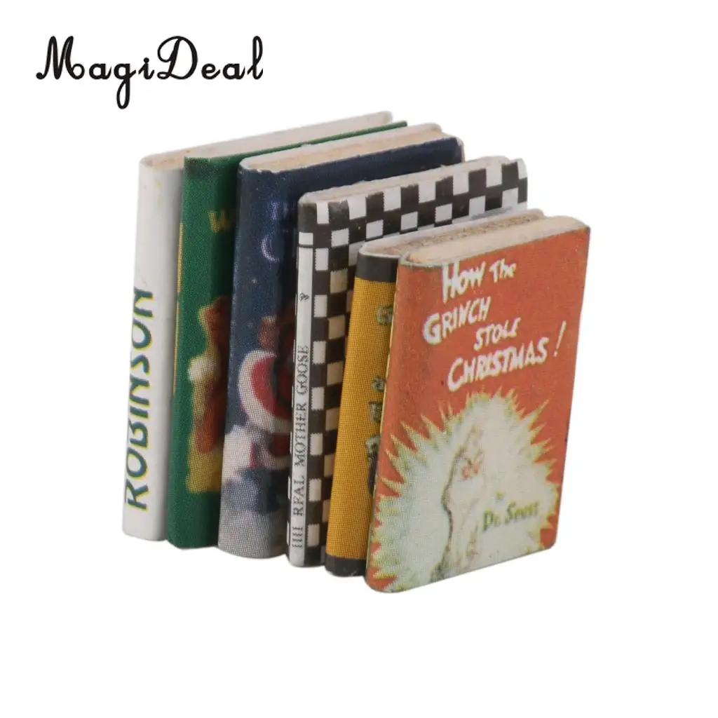 MagiDeal Colorful 6Pcs 1/12 Scale Wooden Miniature Dollhouse Books for Doll Room Box Coffee Shop Table Desk Bookshelf Scenery