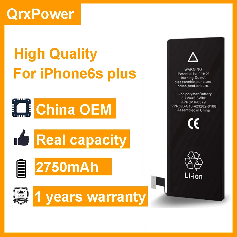 

QrxPower 5 pcs/lot High Quality Battery Real Capacity 2750mAh Replacement Li-ion Battery for iphone6s plus 1 year warranty