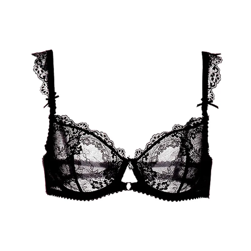 CYHWR Women Sexy Lace Floral Unlined Underwire Back Closure Transparent Lace Big Size Thin Section Bra A B C D Cup
