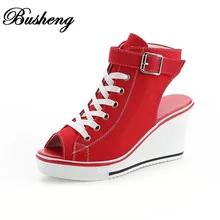 Nouveaux Quartiers D’été Toile Chaussures Femme Plate-Forme Sandales Dames À Bout Ouvert Respirant Chaussures Femmes Occasionnels Chaussures Plate-Forme Sandales Compensées