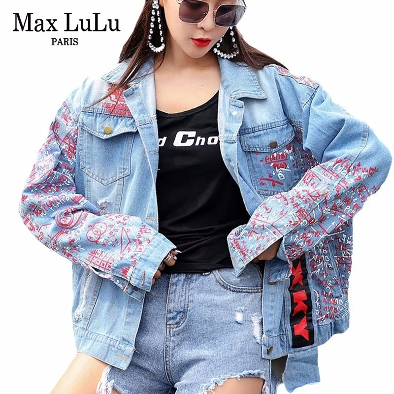 

Max LuLu Fashion Korean Style Girls Printed Streetwear Women Punk Denim Jacket Vintage Jaqueta Feminina Woman Bts Coat Plus Size