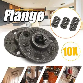 

10Pcs 1/2" 3/4" Black Decorative Malleable Iron Floor/Wall Flange Malleable Cast Iron Pipe Fittings BSP Threaded Hole