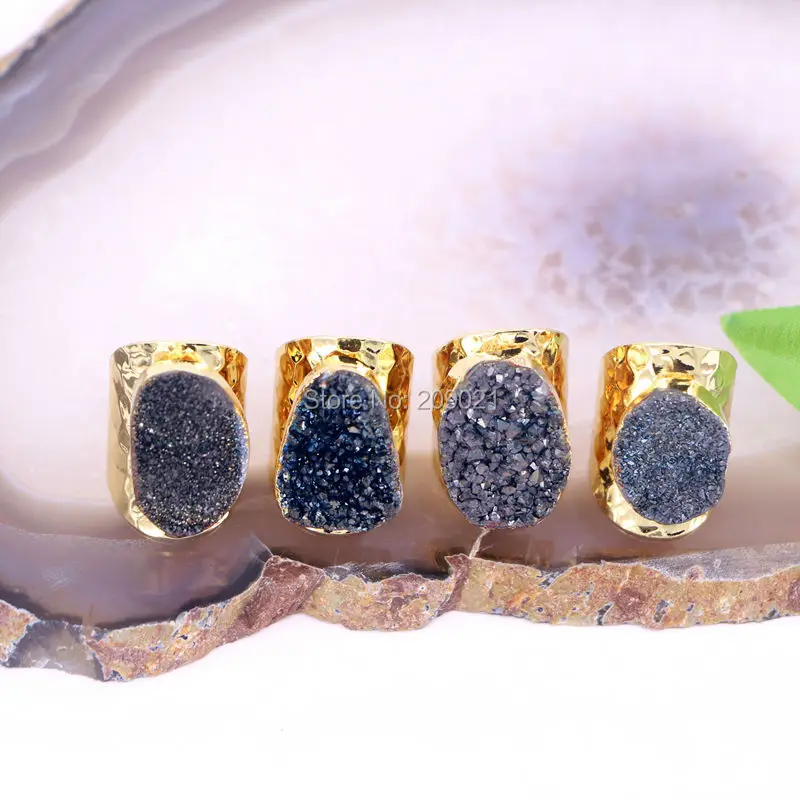 6 шт. натуральный Титан драгоценного камня Кольца, золотой цвет палец кольцо ювелирные изделия