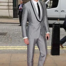 Высокое качество одна кнопка серебристо-серый Жених Смокинги друзей жениха Мужские свадебные костюмы выпускного вечера на заказ(куртка+ брюки+ пояс+ галстук) K: 117