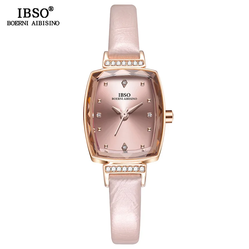 IBSO креативные женские часы с прямоугольным циферблатом, женские кожаные Наручные часы, Reloj Mujer, новинка, женские подарки на день, часы#8639 - Цвет: Розовый