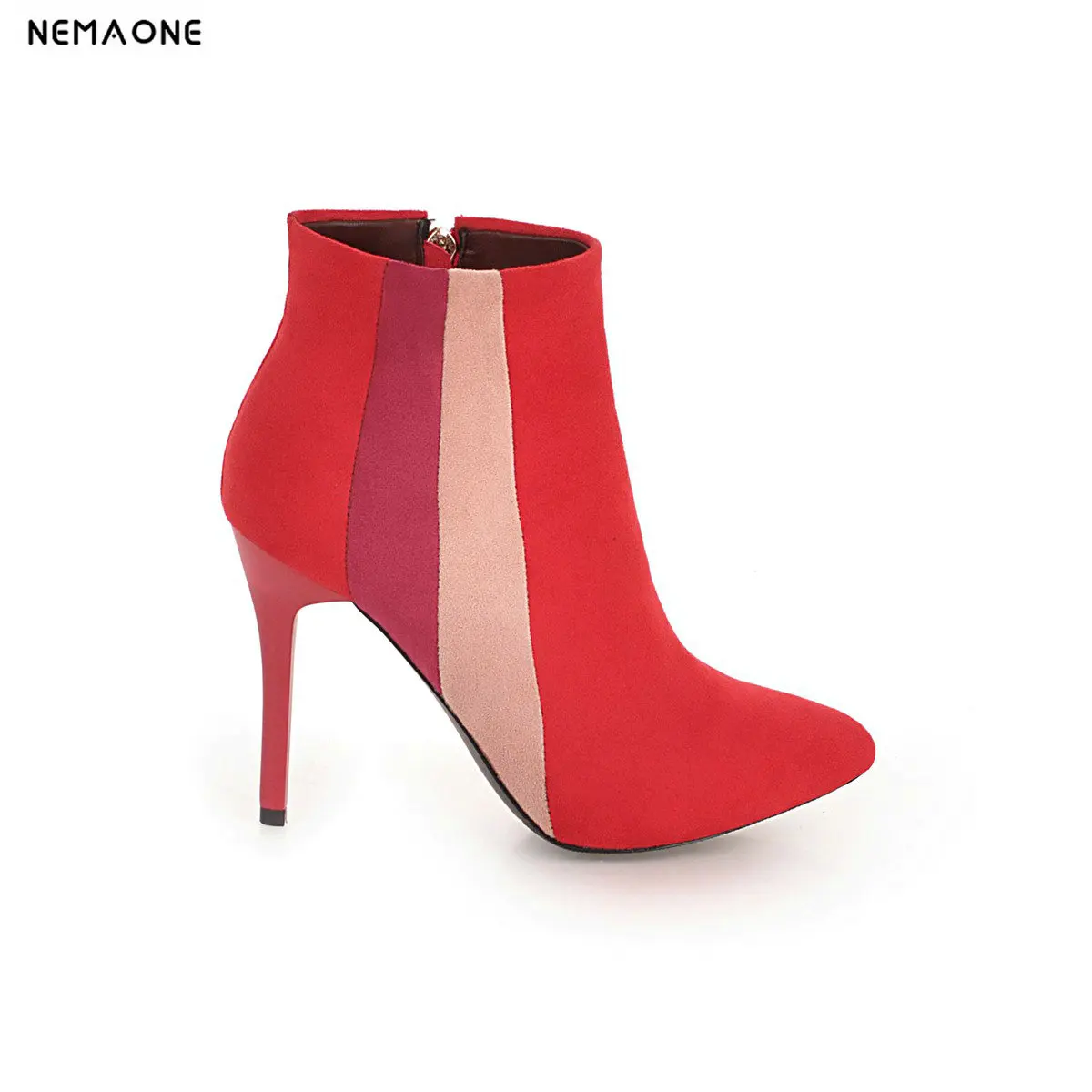 

NEMAONE New black red mixed colors ankle boots woman super high heels poined toe women boots spring autumn women dress shoes