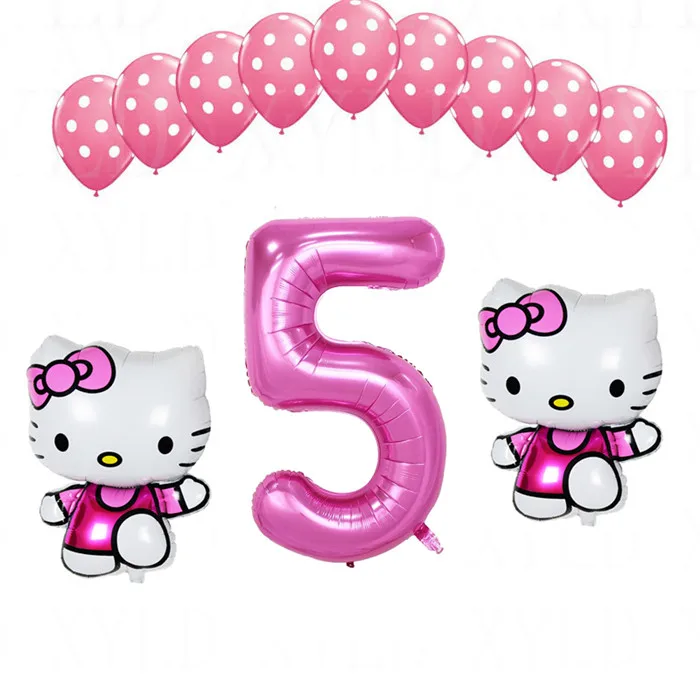 1 комплект, воздушный шар hello kitty с цифрами 40 дюймов, латексные шары в розовый горошек для девочек 1, 2, 3, 5 лет, декор для дня рождения, Детские шары - Цвет: Фиолетовый