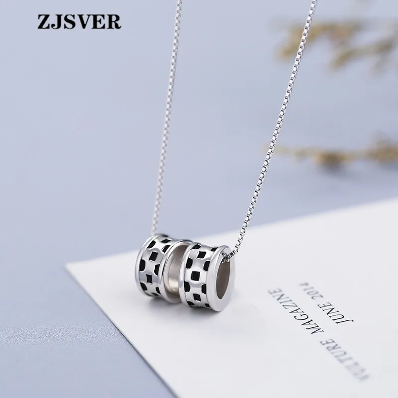 

ZJSVER Fine Jewelry 925 Sterling Silver Necklace Double Lucky Circle Pendant Fashion Silver Chokers Box Chain Women Necklace