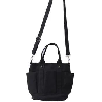 

AUAU-Fashion Canvas Pleated Double Pocket Tote Bag Fashion Shoulder Cross Body Bag