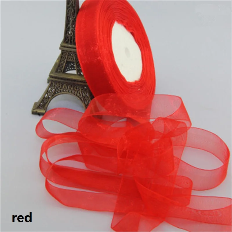 2 см органза шелковая лента шифон рулон швейная ткань рукоделие Упаковка для подарков DIY ремесла подарочная упаковка пояс вечерние свадебные принадлежности - Цвет: Red