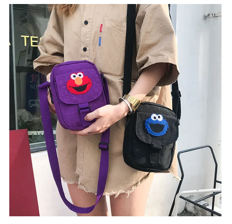 شارع سمسم إلمو كوكي الوحش قماش رسول الكتف Crossbody حقيبة جيب للهاتف الخليوي لطيف الكرتون محفظة للطفل فتاة