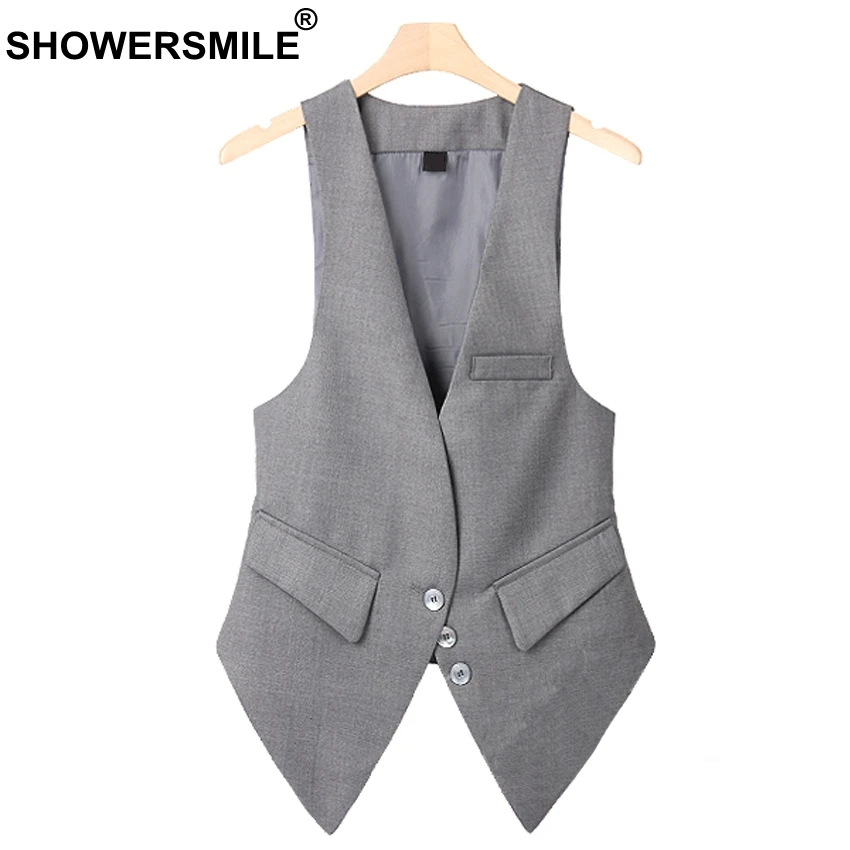 SHOWERSMILE Camel Suit Vest Women Office Lady Slim Fit Waistcoat Sleeveless Blazer Female Working V Neck Summer Autumn Gilet 