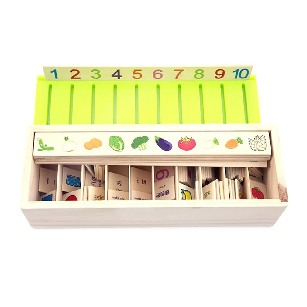 

OCDAY Montessori Knowledge Classification Box Kids Wooden Toys Kids Baby Early Learning Educational Toy Matching Category Boxes