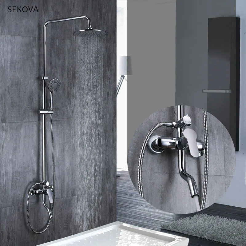 

Chrome Bathroom Shower Faucet Wall Mounted Shower Faucets Set Waterfall Shower Mixer Tap Round Shower Head