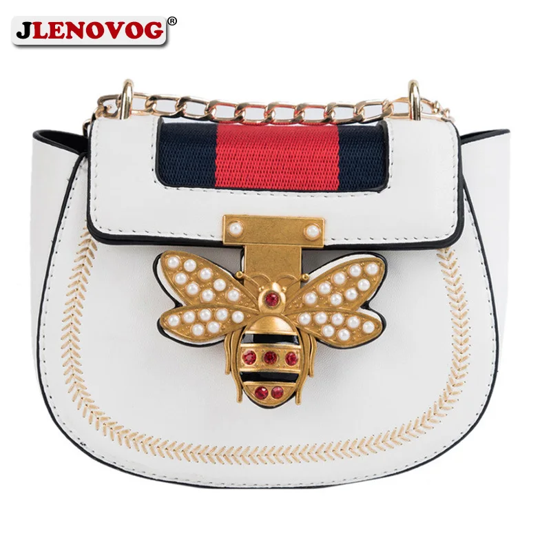 

Imitation Designer Bags Fashion Bee Shoulder handbag for women Luxury Round PU Cross body Chain Bag Pearl Metal Lock Women's Bag