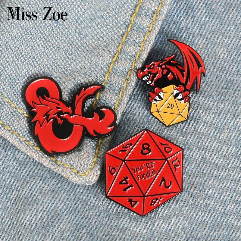 

20 sided dice Dungeons and Dragons Enamel pin Custom Brooches Bag Clothes Lapel Pin Button Badge D20 DnD Game Jewelry Gift