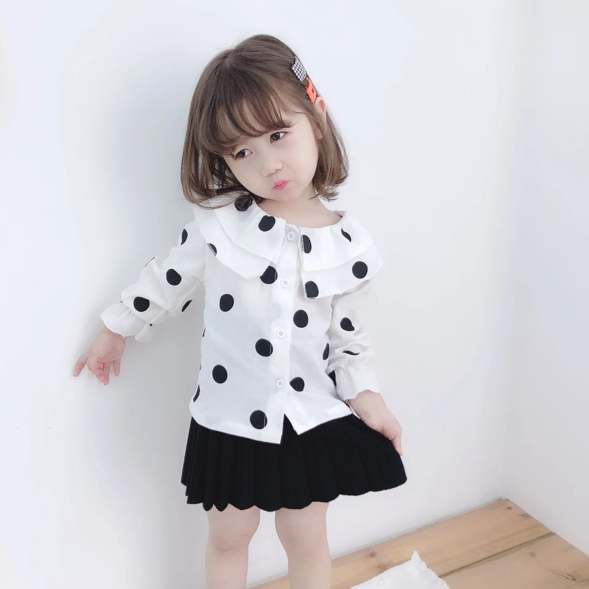 Корейские рубашки и блузки для девочек новые модели осенний детский вязаный шарф рубашка с воротником в виде листьев лотоса топы для девочек