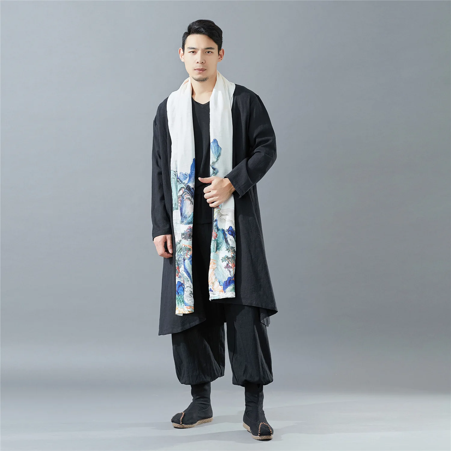 Buy Men Long Casual Cotton Linen Trench Cardigan Coat