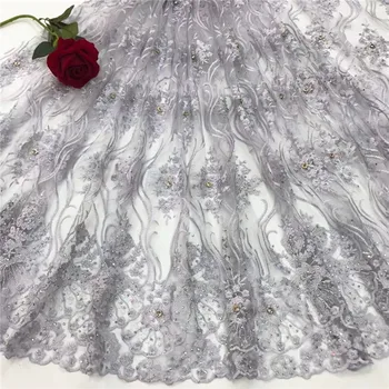 

red New arrivals 2018 embroidered net lace fabric for wedding dress hot sale african french guipure Big stone lace fabric white